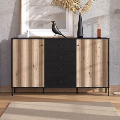 Clifton Slatted Artisan Oak Effect and Black Sideboard: Modern Storage Unit - UK Luxury Furniture