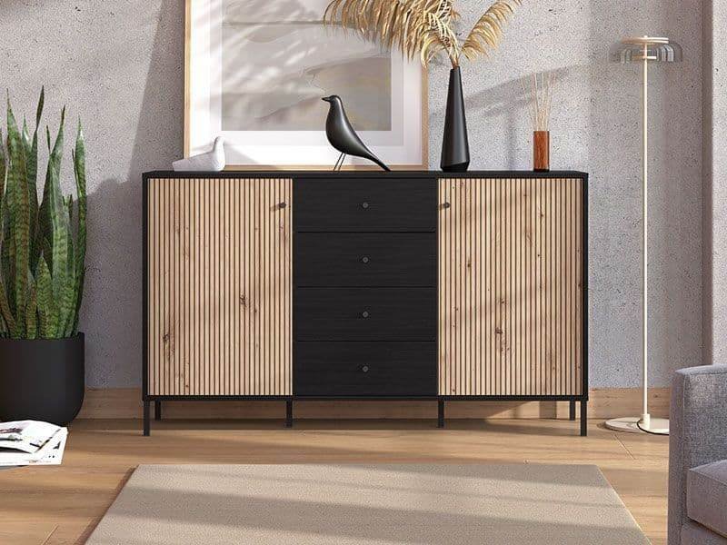 Clifton Slatted Artisan Oak Effect and Black Sideboard: Modern Storage Unit - UK Luxury Furniture