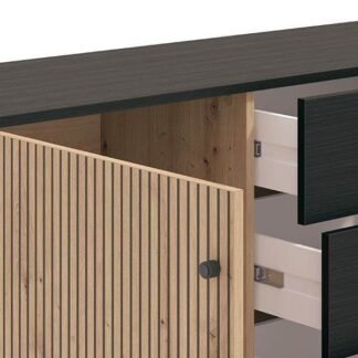 Clifton Slatted Artisan Oak Effect and Black Sideboard: Modern Storage Cabinet - UK Luxury Furniture