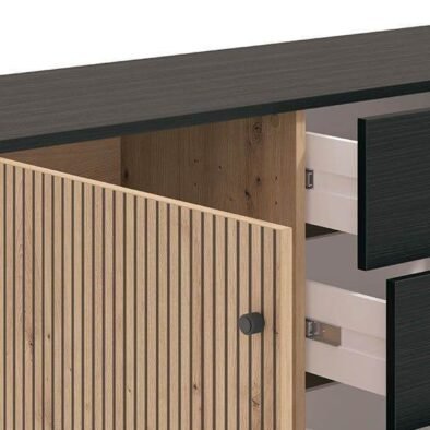 Clifton Slatted Artisan Oak Effect and Black Sideboard: Modern Storage Cabinet - UK Luxury Furniture