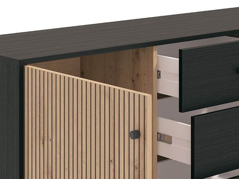 Clifton Slatted Artisan Oak Effect and Black Sideboard: Modern Storage Cabinet - UK Luxury Furniture