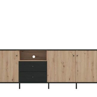Clifton Slatted Artisan Oak Effect and Black TV Unit with Storage - UK Luxury Furniture