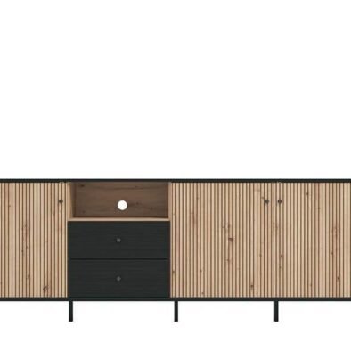 Clifton Slatted Artisan Oak Effect and Black TV Unit with Storage - UK Luxury Furniture