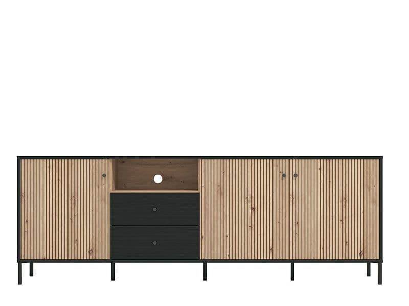 Clifton Slatted Artisan Oak Effect and Black TV Unit with Storage - UK Luxury Furniture