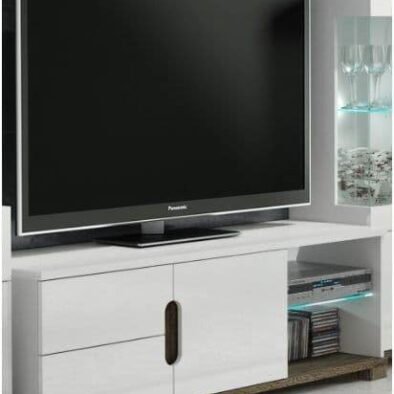 Elegant White Gloss TV Unit with Dark Brown Accents for 50-inch Televisions - UK Luxury Furniture