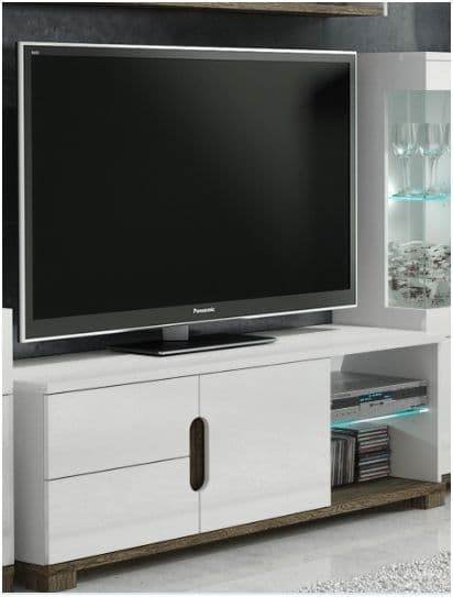 Elegant White Gloss TV Unit with Dark Brown Accents for 50-inch Televisions - UK Luxury Furniture