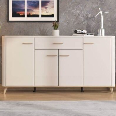 Elegant Dariqon Cashmere Oak Effect 4-Door Sideboard with Spacious Storage - UK Luxury Furniture