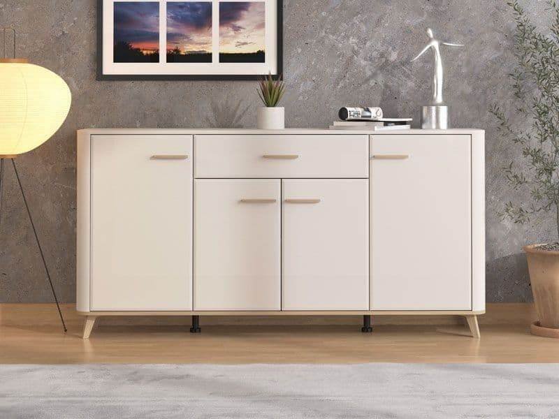 Elegant Dariqon Cashmere Oak Effect 4-Door Sideboard with Spacious Storage - UK Luxury Furniture