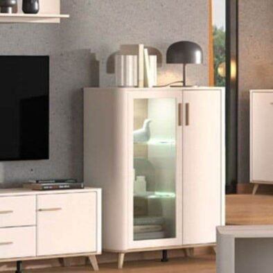 Elegant Dariqon Cashmere Oak Effect Low Display Cabinet with Two Doors - UK Luxury Furniture