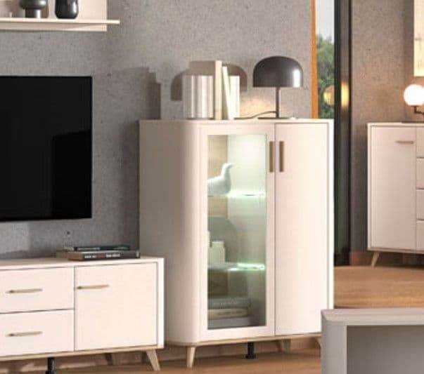 Elegant Dariqon Cashmere Oak Effect Low Display Cabinet with Two Doors - UK Luxury Furniture