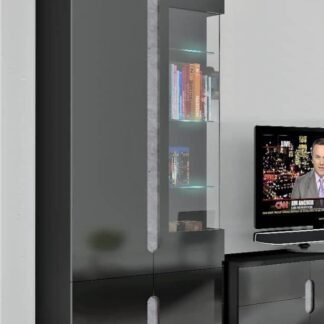 Elise Black High Gloss and Grey 1 Glass Door Display Cabinet with LED Lighting - UK Luxury Furniture