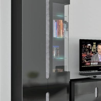 Elise Black High Gloss and Grey 1 Glass Door Display Cabinet with LED Lighting - UK Luxury Furniture