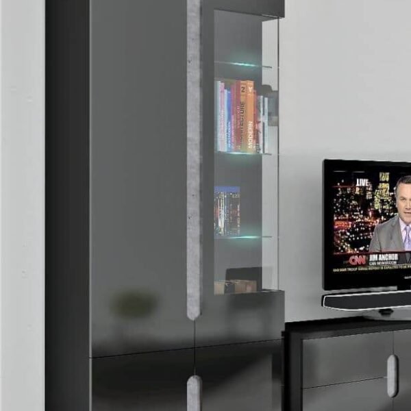 Elise Black High Gloss and Grey 1 Glass Door Display Cabinet with LED Lighting - UK Luxury Furniture