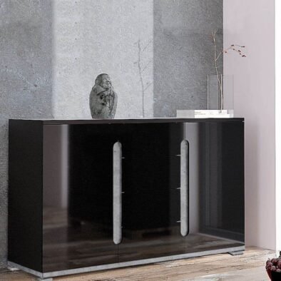 Elise Black High Gloss and Grey 2-Door, 4-Drawer Sideboard with Concrete Finish - UK Luxury Furniture