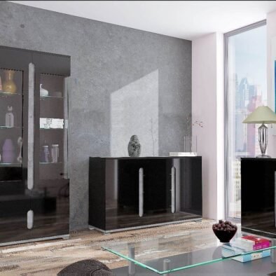 Elise Black High Gloss and Grey Display Cabinet T02 - 3015 - UK Luxury Furniture