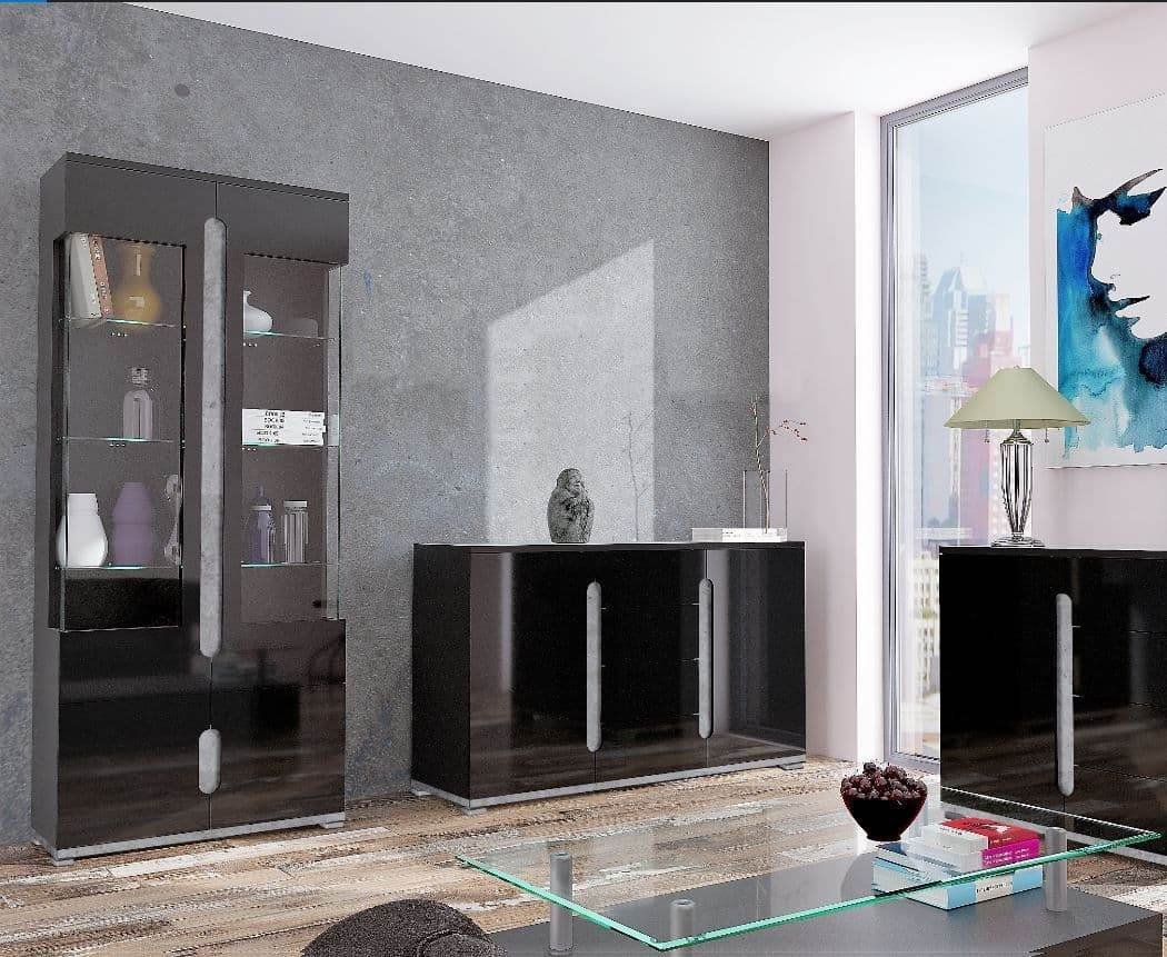 Elise Black High Gloss and Grey Display Cabinet T02 - 3015 - UK Luxury Furniture