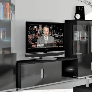 Elise Black High Gloss and Grey TV Unit T63-3023: Modern Entertainment Storage Solution - UK Luxury Furniture