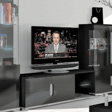 Elise Black High Gloss and Grey TV Unit T63-3023: Modern Entertainment Storage Solution - UK Luxury Furniture