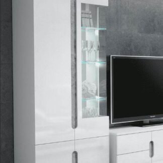 Elise White High Gloss and Concrete Grey Display Cabinet with LED Lighting - UK Luxury Furniture