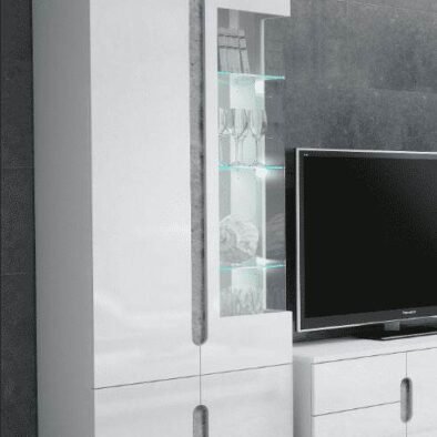 Elise White High Gloss and Concrete Grey Display Cabinet with LED Lighting - UK Luxury Furniture