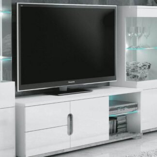 Elise White High Gloss and Concrete Grey TV Unit with LED Lighting - UK Luxury Furniture