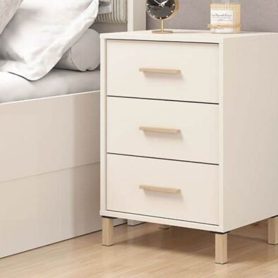 Granada Cashmere and Artisan Oak Effect Bedside Table with 3 Drawers - UK Luxury Furniture