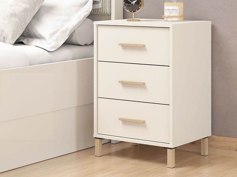 Granada Cashmere and Artisan Oak Effect Bedside Table with 3 Drawers - UK Luxury Furniture