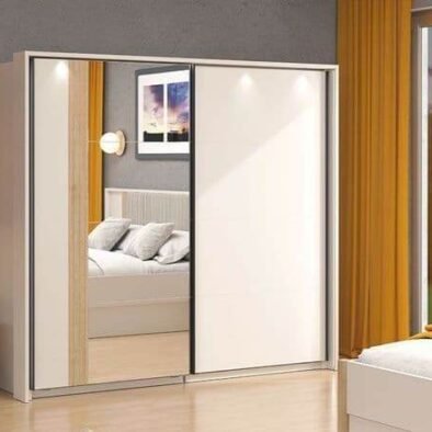 Granada Cashmere and Artisan Oak Effect 220cm Sliding Door Wardrobe with Mirror - UK Luxury Furniture