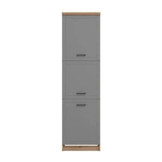 Hudson Grey and Oak Effect Tall Kitchen Larder Unit Pantry Cupboard - UK Luxury Furniture
