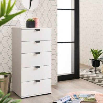 Limone Arctic White Narrow 5-Drawer Chest: Compact, Modern, Elegant Storage Solution - UK Luxury Furniture