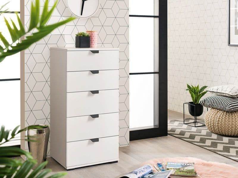 Limone Arctic White Narrow 5-Drawer Chest: Compact, Modern, Elegant Storage Solution - UK Luxury Furniture