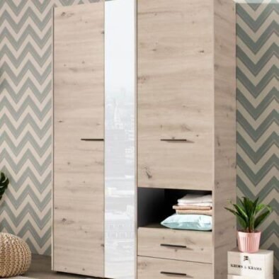 Limone Grey Oak Three-Door Wardrobe: Elegant Storage with Mirror for Modern Bedrooms - UK Luxury Furniture