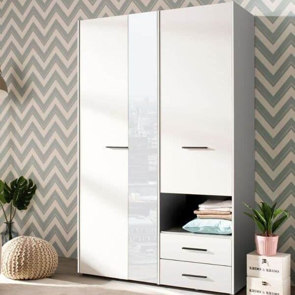 Limone White 3-Door Wardrobe: Elegant Storage with Mirror, Drawers & Hanging Rails - UK Luxury Furniture