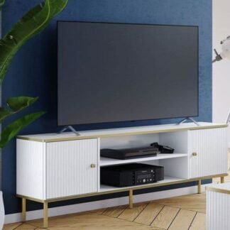 Luxurious Maison White and Gold TV Unit with Two Doors and Open Shelf - UK Luxury Furniture