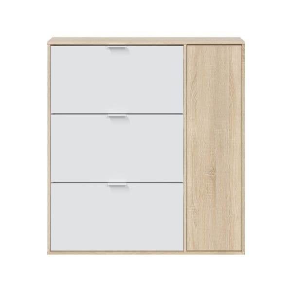 Marcos Oak Effect and White Shoe Cabinet with 3 Revolving Doors & Cupboard - UK Luxury Furniture