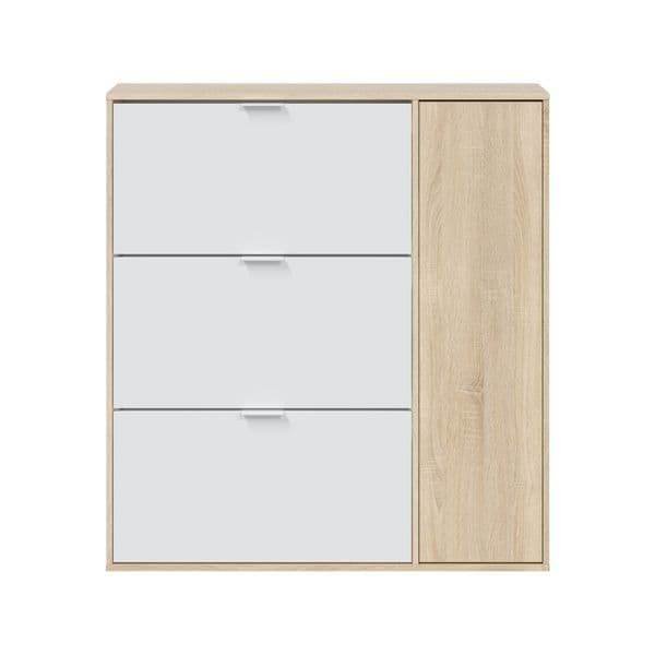 Marcos Oak Effect and White Shoe Cabinet with 3 Revolving Doors & Cupboard - UK Luxury Furniture