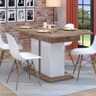 Merlot White Gloss and Warm Oak Extending Dining Table - Modern, Versatile, Durable - UK Luxury Furniture