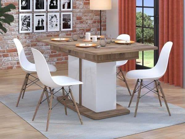 Merlot White Gloss and Warm Oak Extending Dining Table - Modern, Versatile, Durable - UK Luxury Furniture