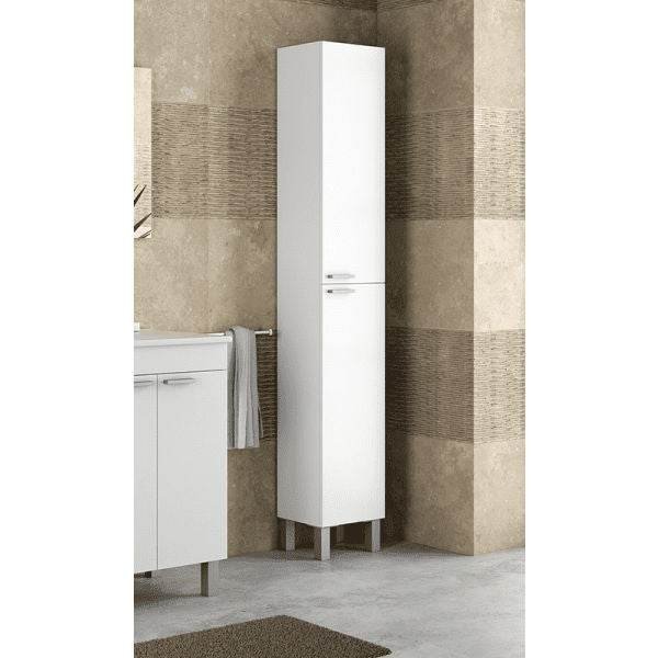 Milano Tall Narrow White Gloss Bathroom Storage Cupboard with Reversible Doors - UK Luxury Furniture