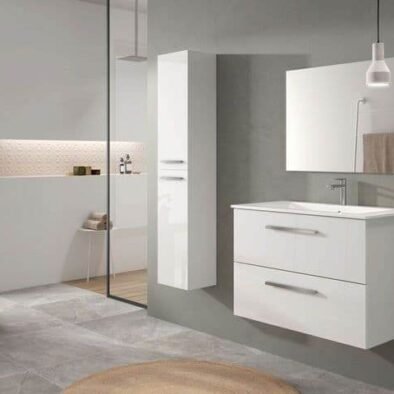 Milano White Gloss Two-Door Wall-Mounted Floating Bathroom Storage Cupboard - UK Luxury Furniture