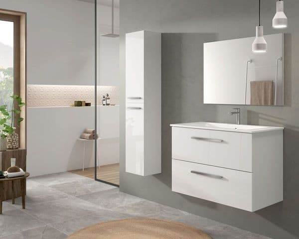Milano White Gloss Two-Door Wall-Mounted Floating Bathroom Storage Cupboard - UK Luxury Furniture