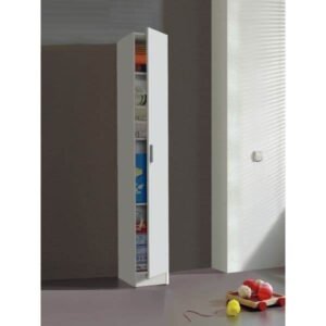 Slimline White Storage Cupboard: Tall, One-Door Unit for Compact Spaces - UK Luxury Furniture