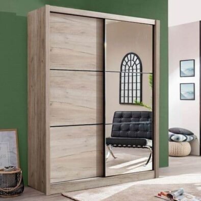 Navara Oak Effect Sliding Door Wardrobe: 166cm Wide, Mirrored, Spacious Storage Solution - UK Luxury Furniture