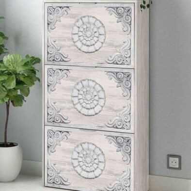 Neymar 18 Pair Modern Grey and White Oak Shoe Cabinet - Elegant Storage Solution - UK Luxury Furniture