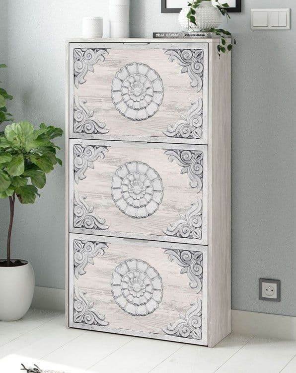 Neymar 18 Pair Modern Grey and White Oak Shoe Cabinet - Elegant Storage Solution - UK Luxury Furniture