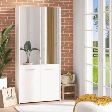 Osaka White Mirrored Large 50-Pair Shoe Cabinet Cupboard with 8 Shelves - UK Luxury Furniture
