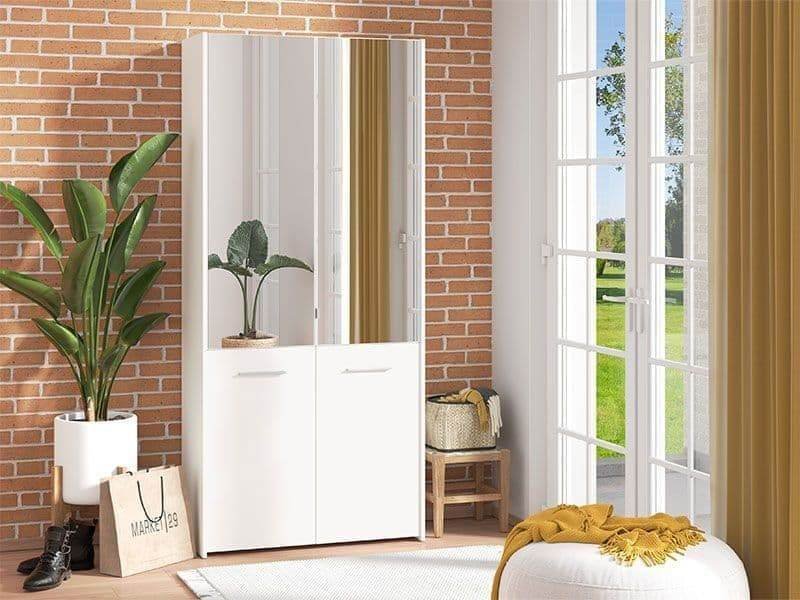 Osaka White Mirrored Large 50-Pair Shoe Cabinet Cupboard with 8 Shelves - UK Luxury Furniture