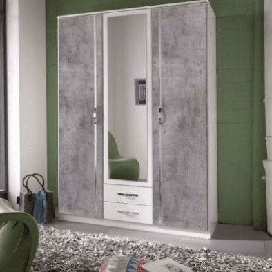 Ramina Concrete Grey & White Three-Door, Two-Drawer German Wardrobe - UK Luxury Furniture