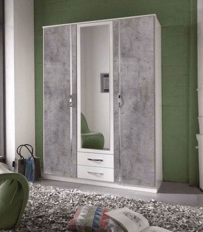 Ramina Concrete Grey & White Three-Door, Two-Drawer German Wardrobe - UK Luxury Furniture