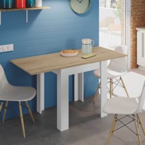 Riccardo White and Light Oak Effect Small Extending Dining Table for Compact Spaces - UK Luxury Furniture